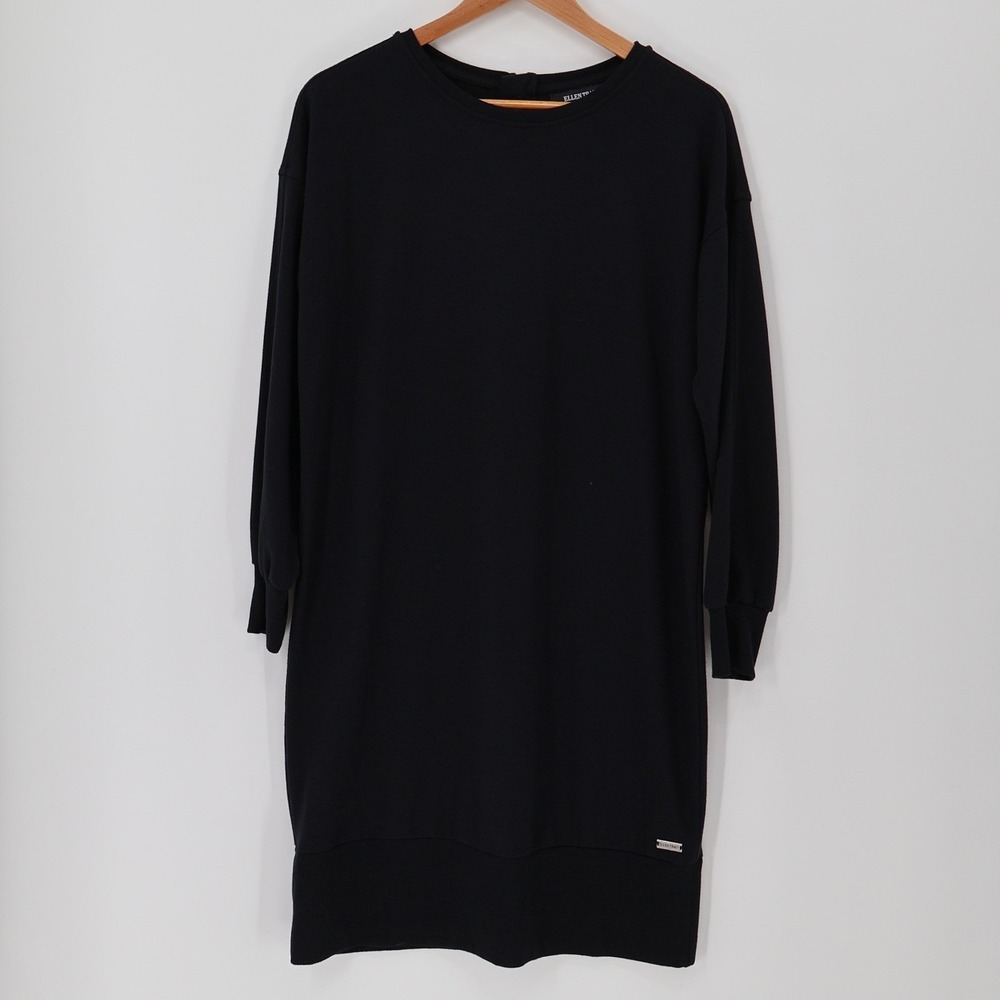 Ellen Tracy Black Knit Shift Dress Womens Minimalist Casual Sweatshirt Size M‎